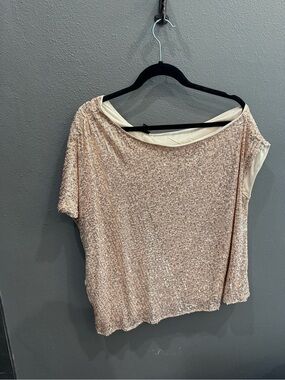 torrid Rose Gold Sequin One Shoulder Slouch Neck Shirt
